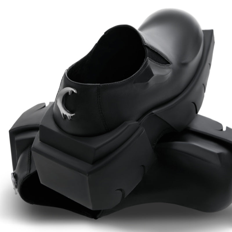 Round Head Derby Platform Shoes Devil Horn Cowhide Leather Low Top