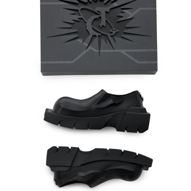 Round Head Derby Platform Shoes Devil Horn Cowhide Leather Low Top