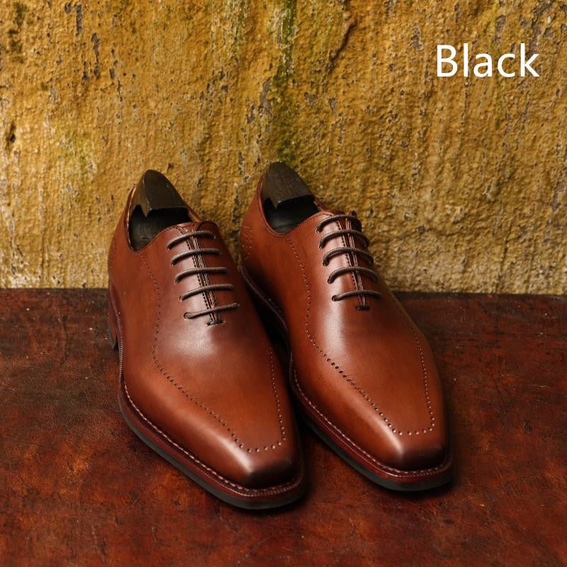 Men's Lace-Up Pointed Toe Wear Resistant Square Vintage Leather Shoes